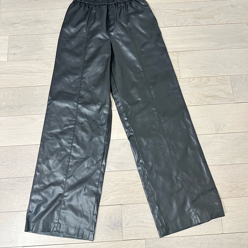 Zara Black Faux Leather wide leg pants
